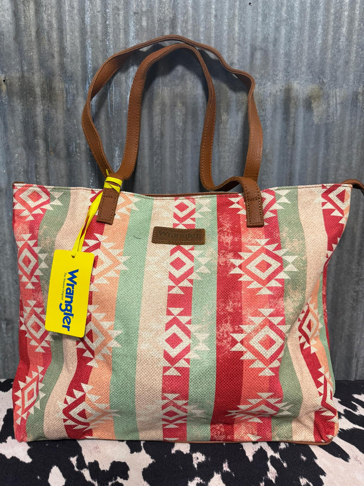 PINK WRANGLER AZTEC PATTERN DUAL SIDED TOTE