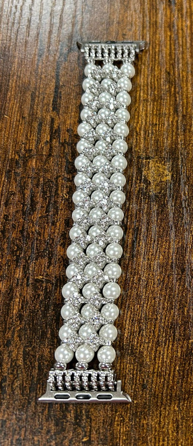 PEARL AND RHINESTONE JEWELRY STRETCHY APPLE WATCH BAND