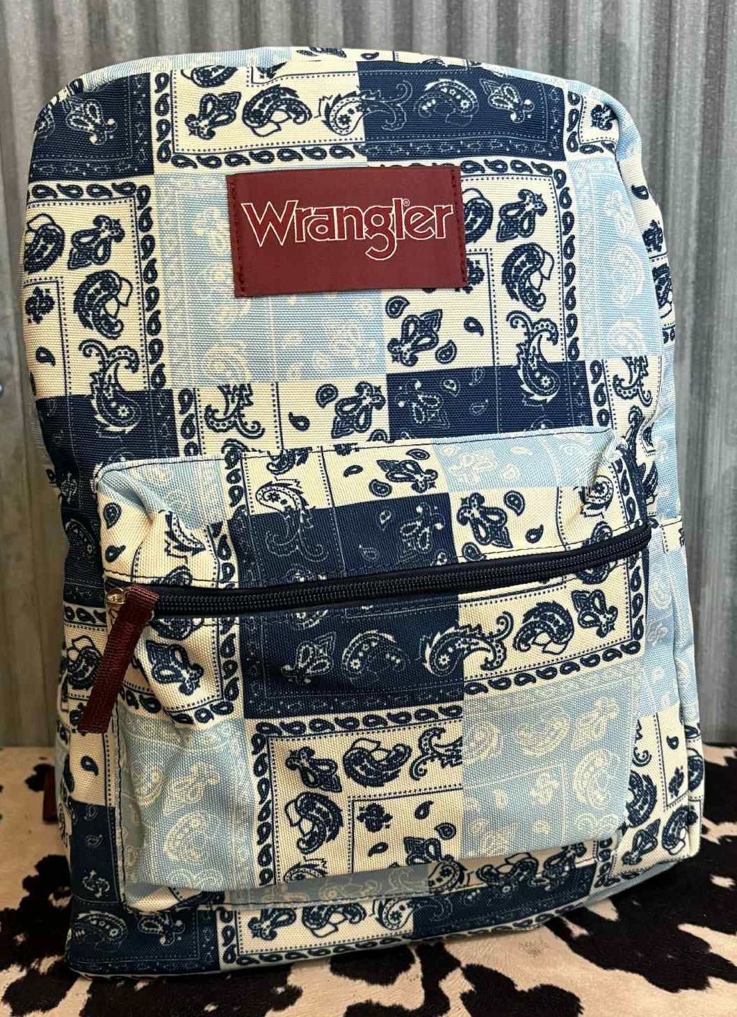 Wrangler by Montana West Blue and White Paisley Patterned Print Backpack-New Wrangler Floral Tooled Backpack - Montana West – Montana  main image 2