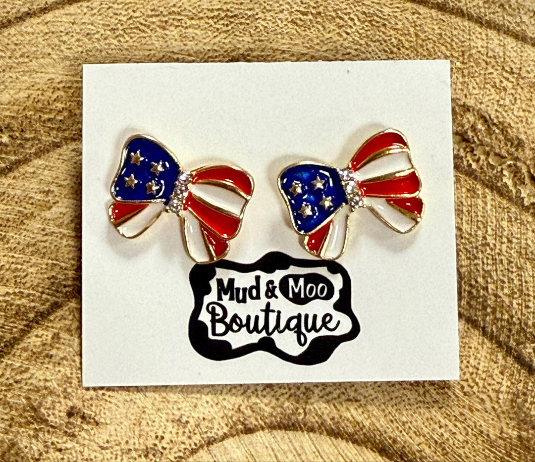 PATRIOTIC BOW STUD EARRINGS