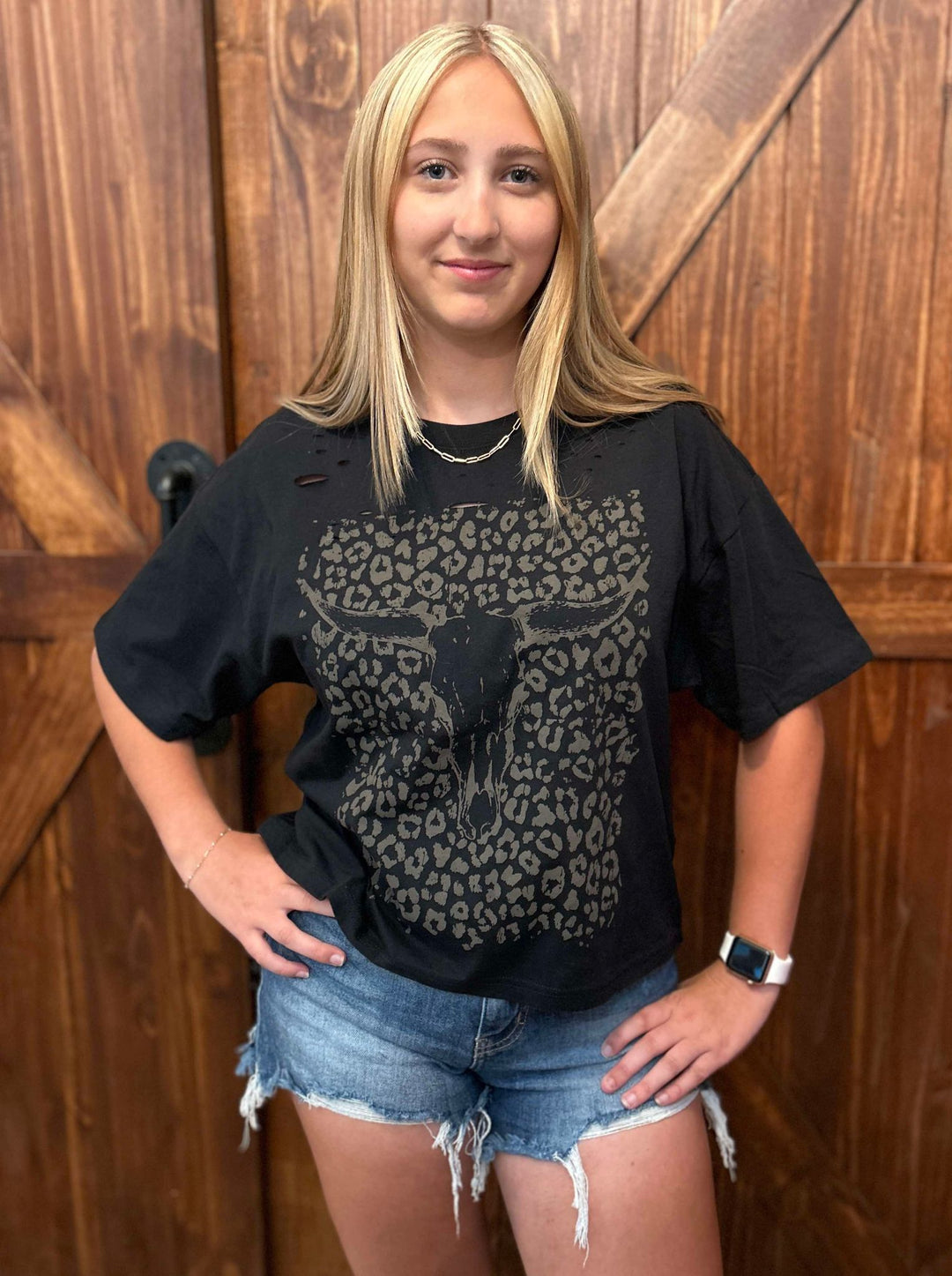 LEOPARD COW SKULL LONG CROPPED TEE