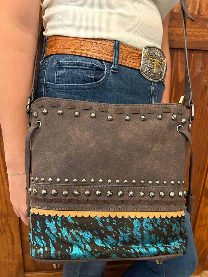 LEATHER AND TURQUOISE TEASER CROSSBODY