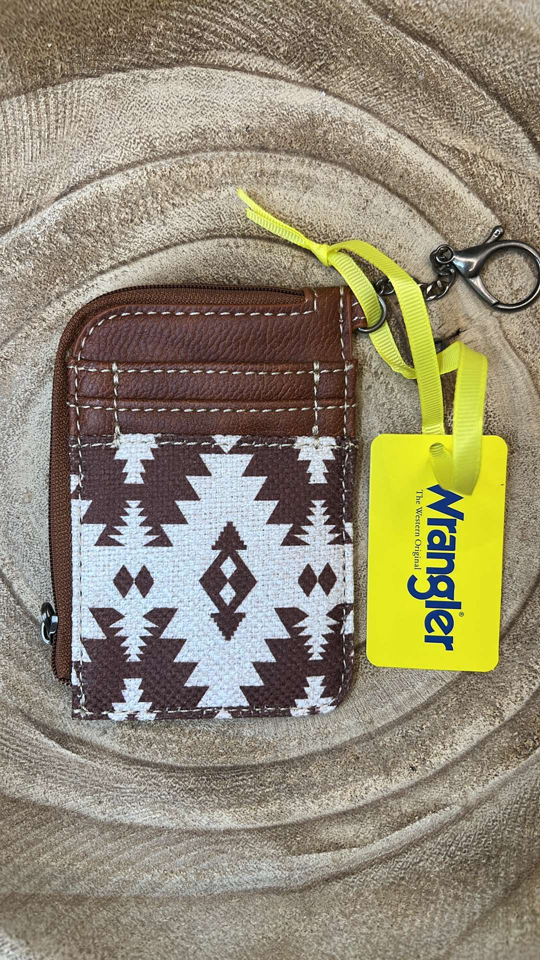 LIGHT COFFEE WRANGLER SOUTHWESTERN PRINT MINI ZIP CARD CASE