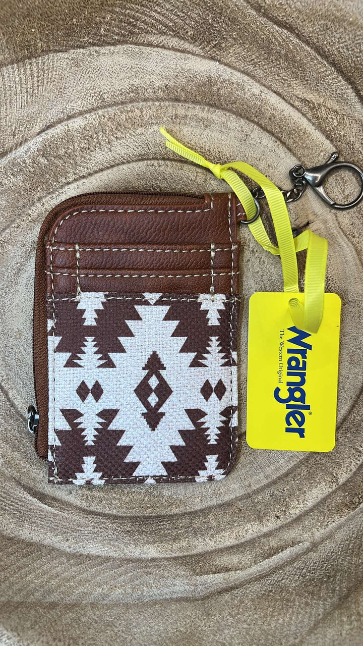 LIGHT COFFEE WRANGLER SOUTHWESTERN PRINT MINI ZIP CARD CASE