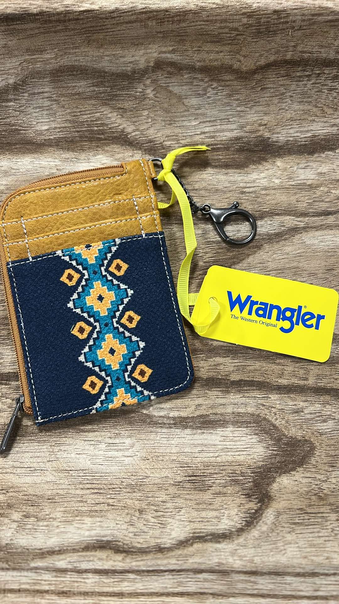 MUSTARD WRANGLER SOUTHWESTERN PRINT MINI ZIP CARD CASE