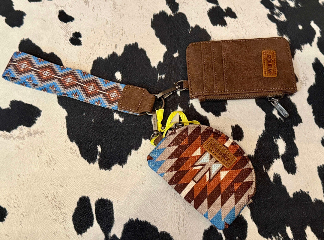 COFFEE WRANGLER ART PRINT SOUTHWESTERN DUAL POUCH WRISTLET