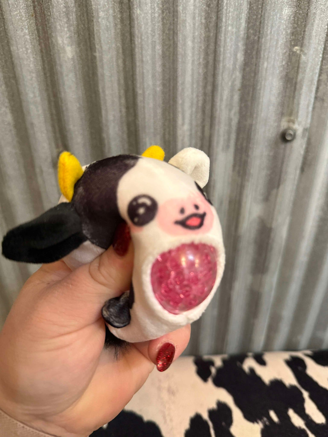 PLUSH STRAWBERRY COW WATER BEAD STRESS BALL