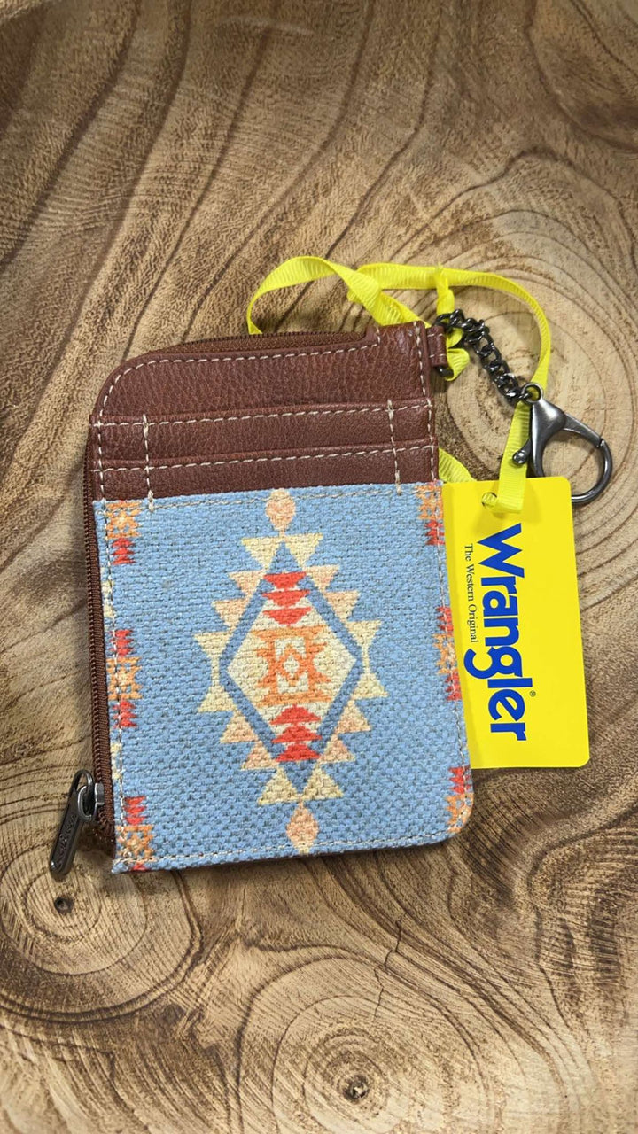 LIGHT BLUE WRANGLER SOUTHWESTERN PRINT MINI ZIP CARD CASE