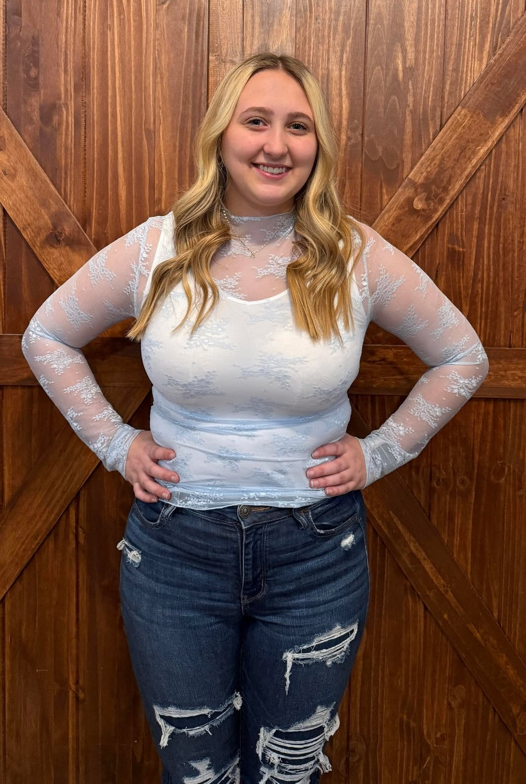SKY BLUE SLEEK STYLE MESH TOP