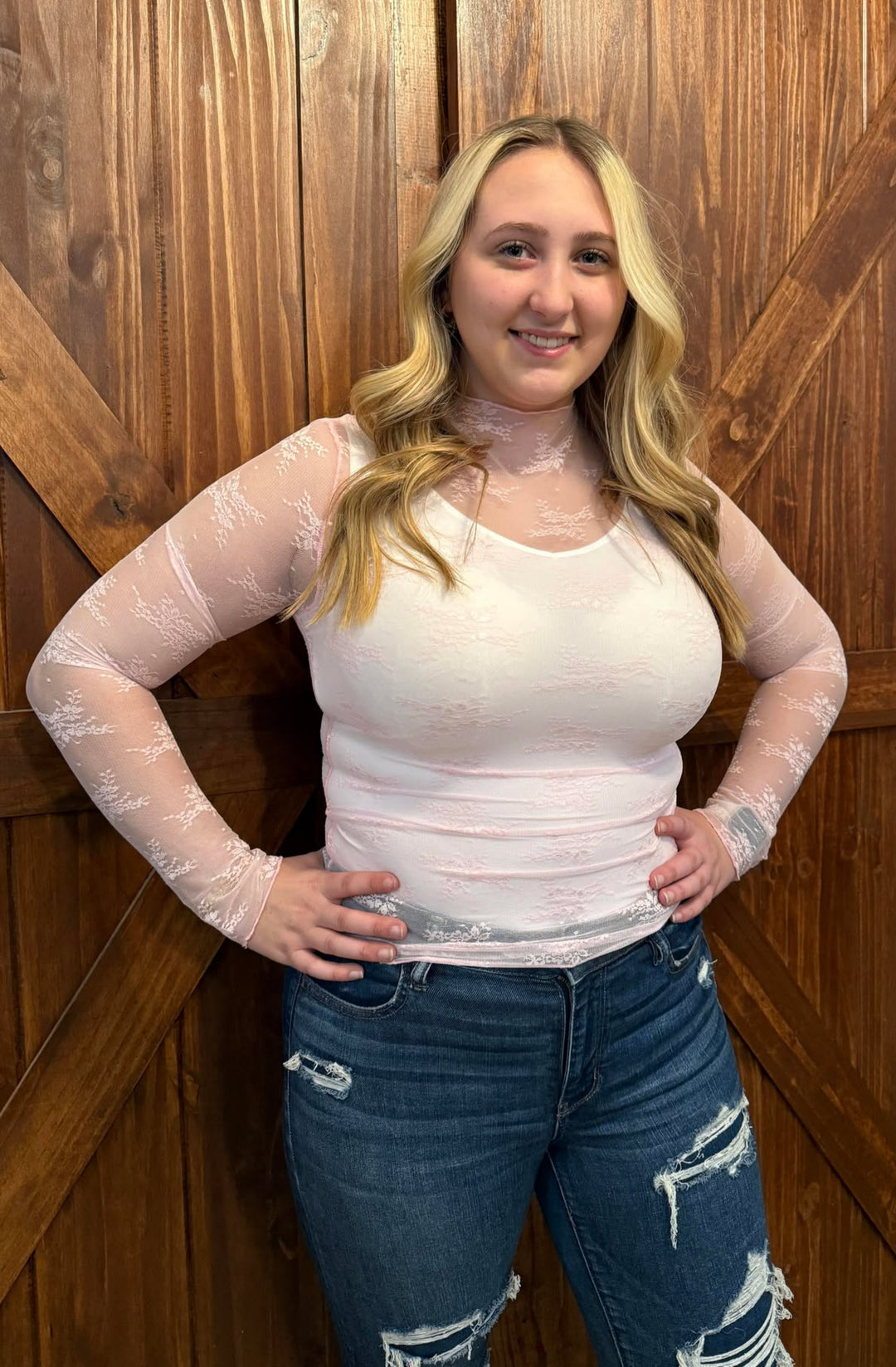 LIGHT PINK SLEEK STYLE MESH TOP