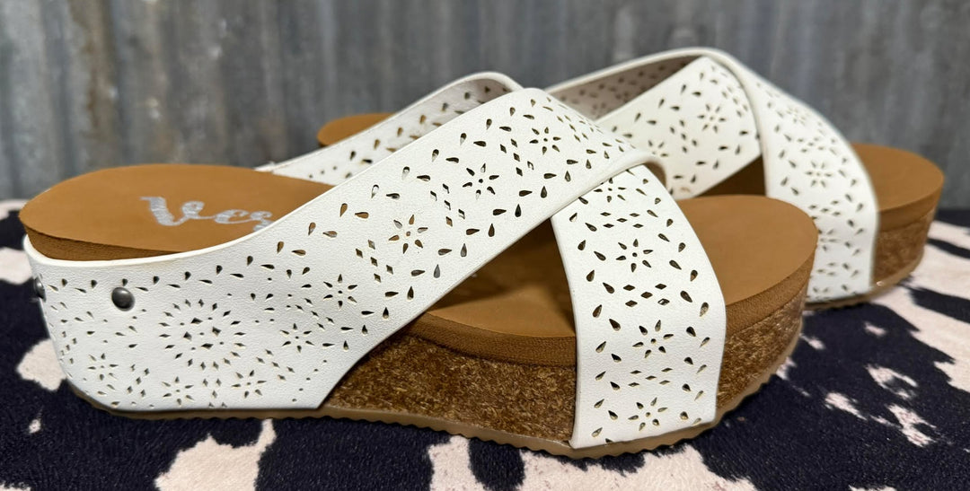 LET'S SNEAK AWAY WHITE WEDGE SANDALS