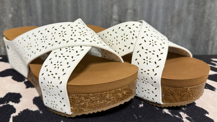 LET'S SNEAK AWAY WHITE WEDGE SANDALS