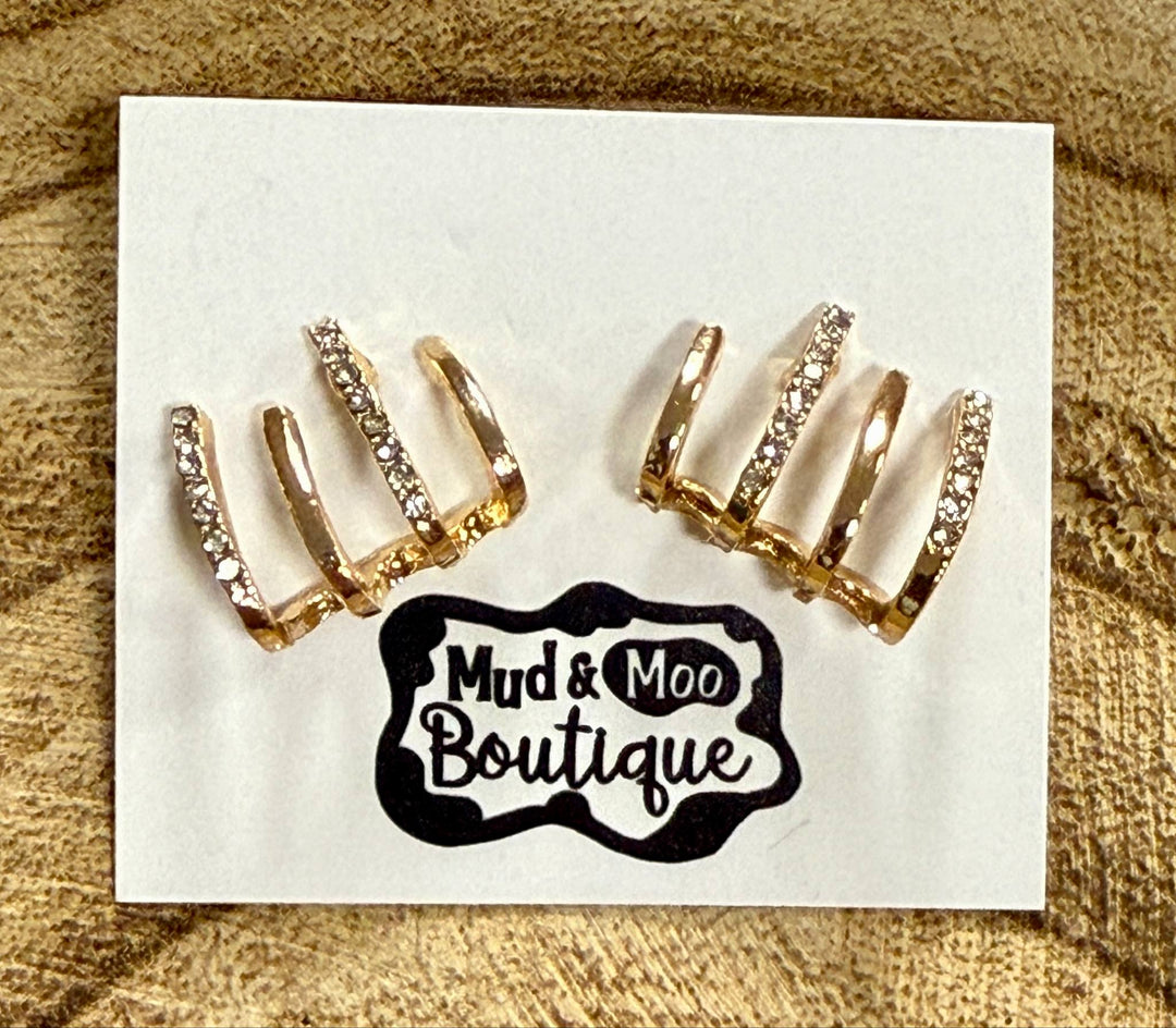 LINED HOOPS STUD EARRINGS