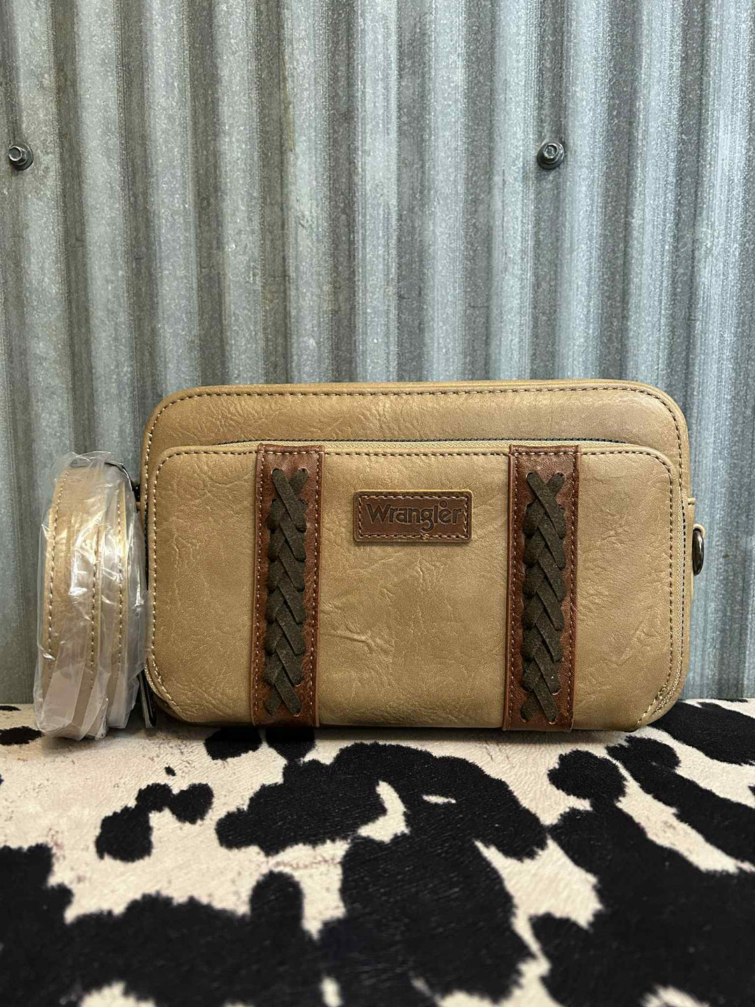 KHAKI WRANGLER BRAIDED CROSSBODY WITH WALLET COMPARTMENT
