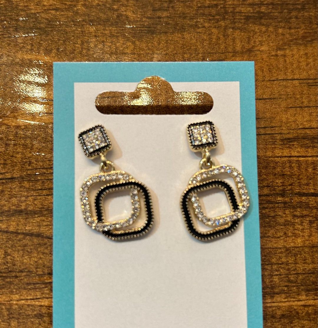 BLACK & DIAMOND DOUBLE SQUARE EARRINGS