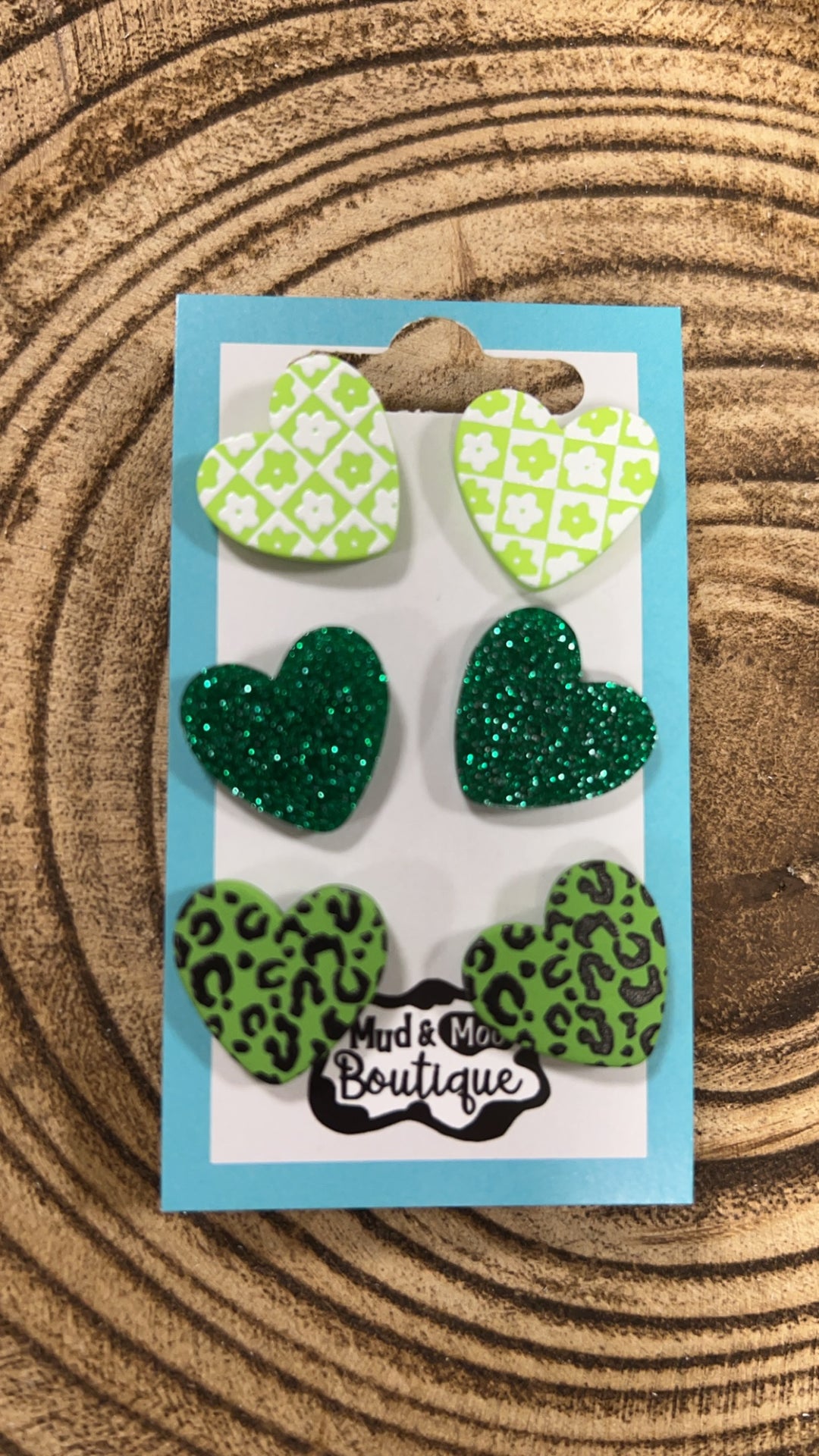 GREEN HEART EARRINGS (3 PACK)