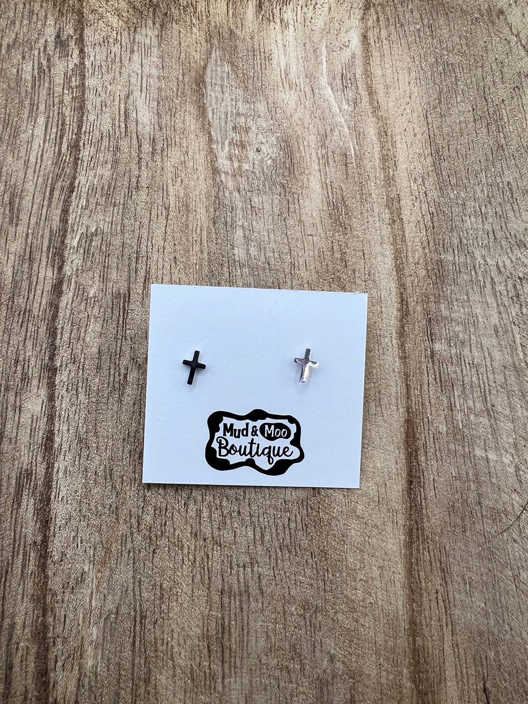 SILVER CROSS STUD EARRINGS