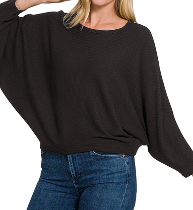 RIBBED BATWING SWEATER