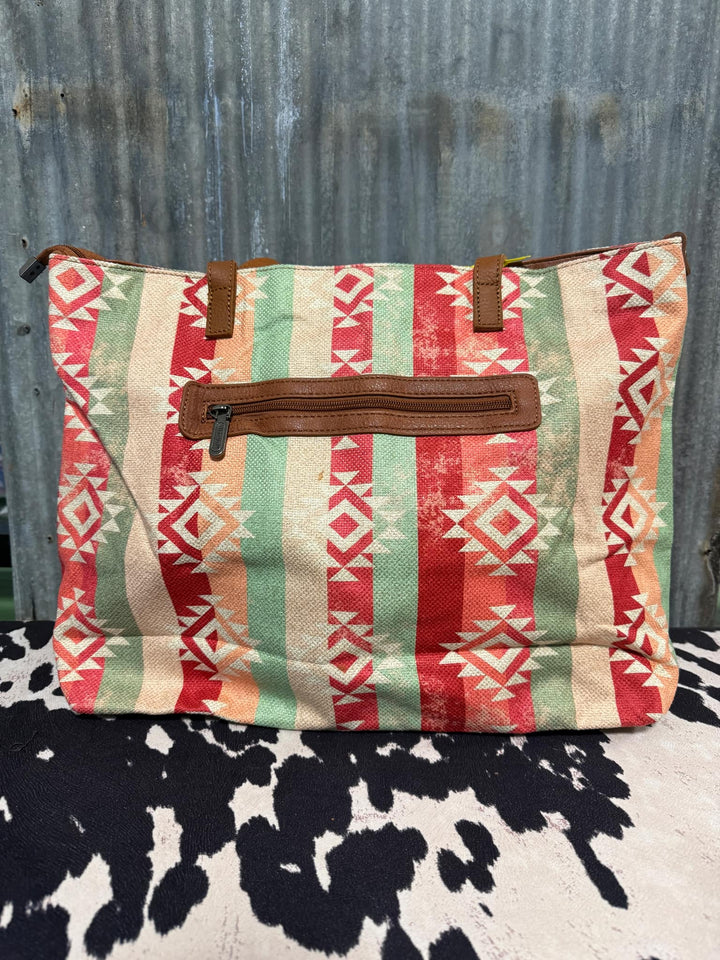 PINK WRANGLER AZTEC PATTERN DUAL SIDED TOTE