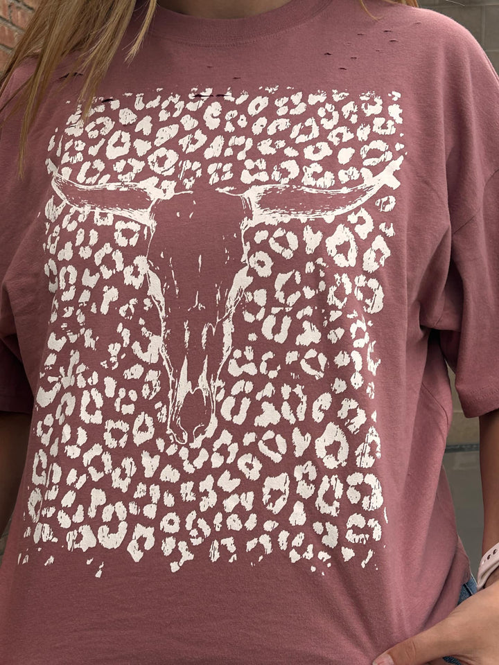LEOPARD COW SKULL LONG CROPPED TEE