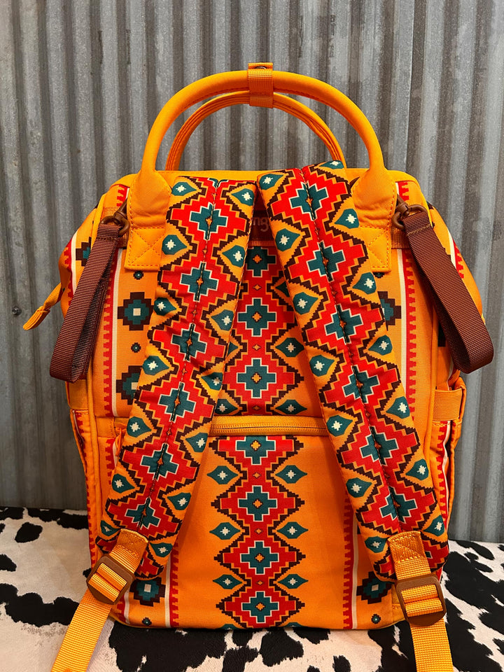 ORANGE WRANGLER AZTEC BACKPACK/DIAPER BAG