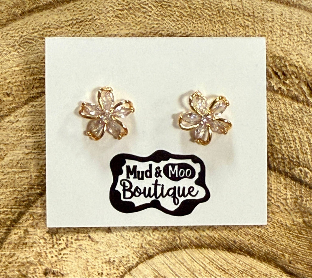 RHINESTONE FLOWER STUD EARRINGS