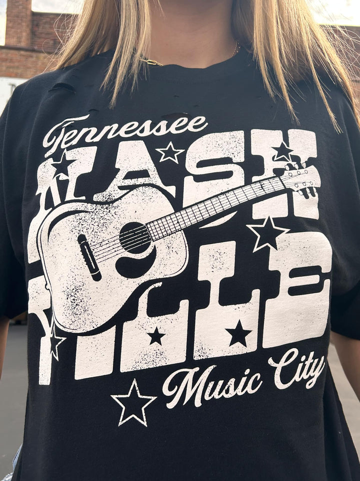 NASHVILLE MUSIC CITY LONG CROPPED TEE