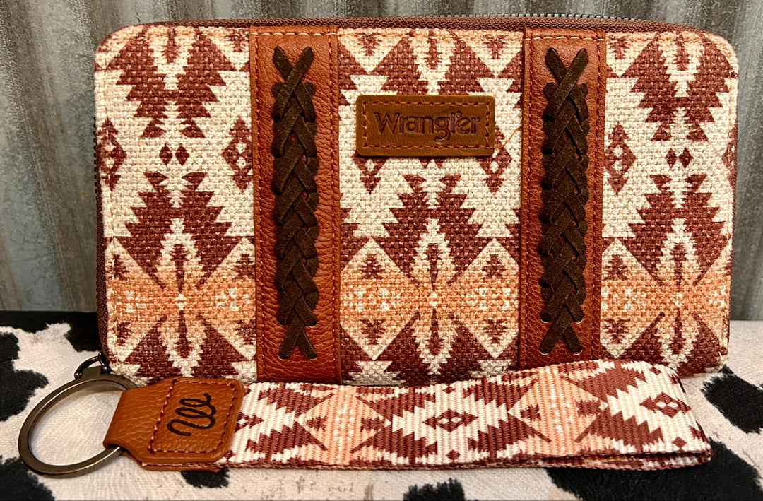 LIGHT COFFEE WRANGLER SOUTHWESTERN WALLET WRISTLET