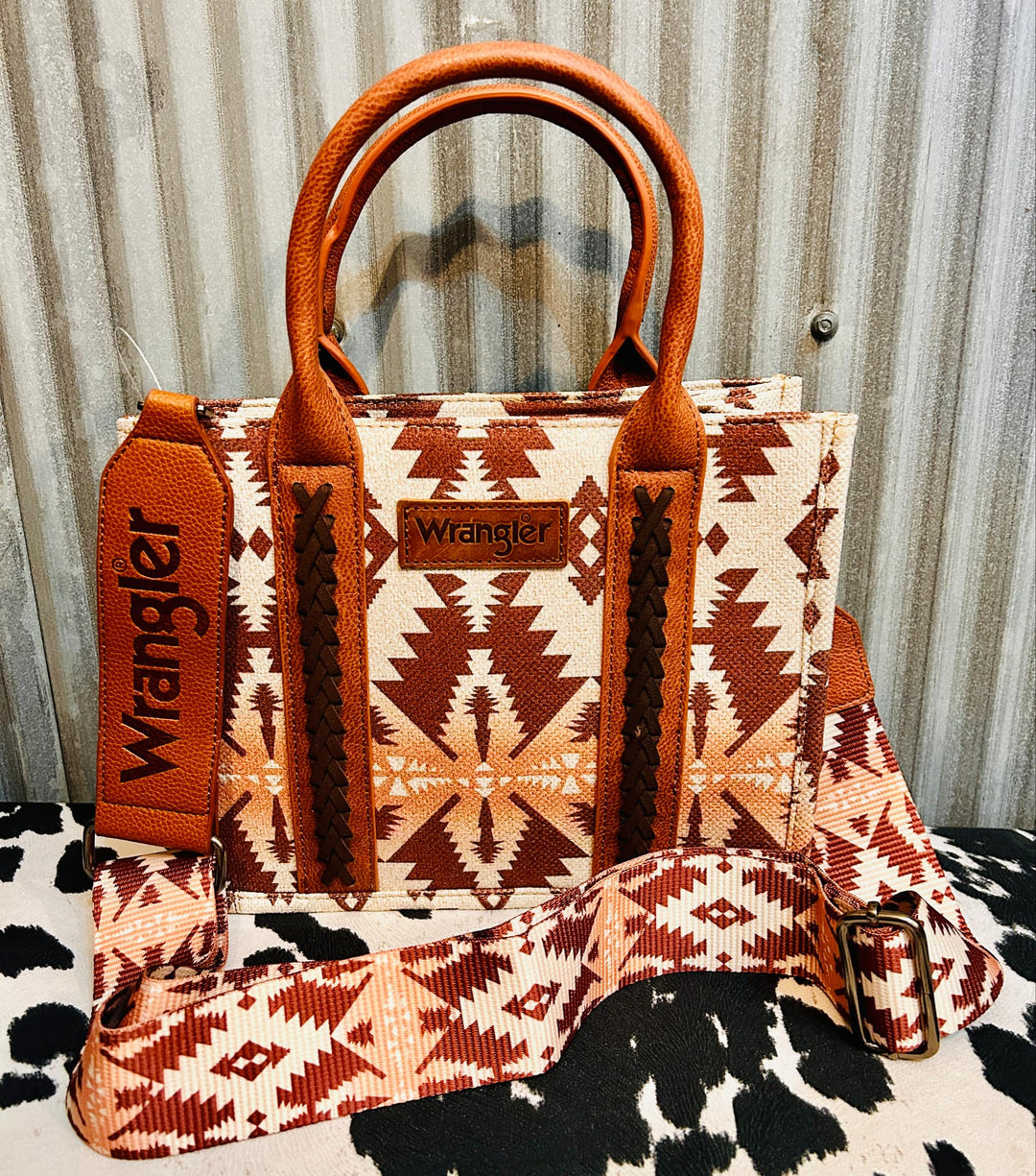 LIGHT COFFEE WRANGLER SOUTHWESTERN CANVAS CROSSBODY TOTE