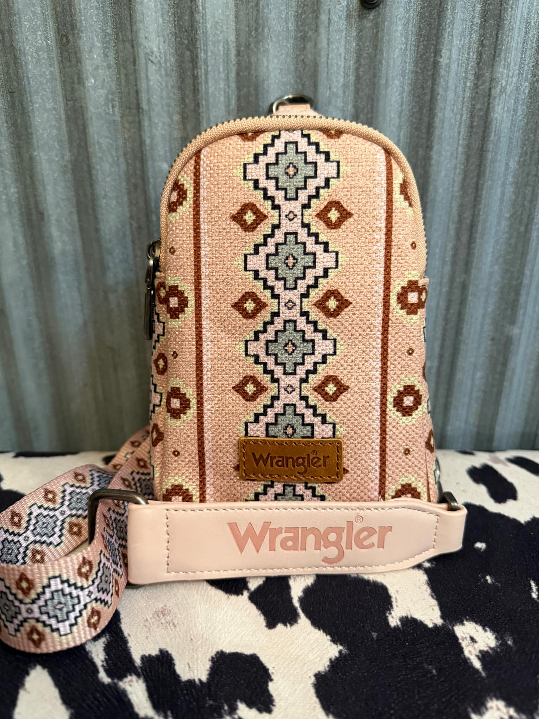 LIGHT PINK WRANGLER AZTEC CROSSBODY CHEST BAG