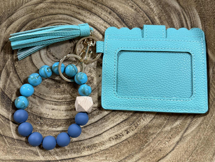 SILICONE BEAD WRISTLET WITH CARD HOLDER KEYCHAIN