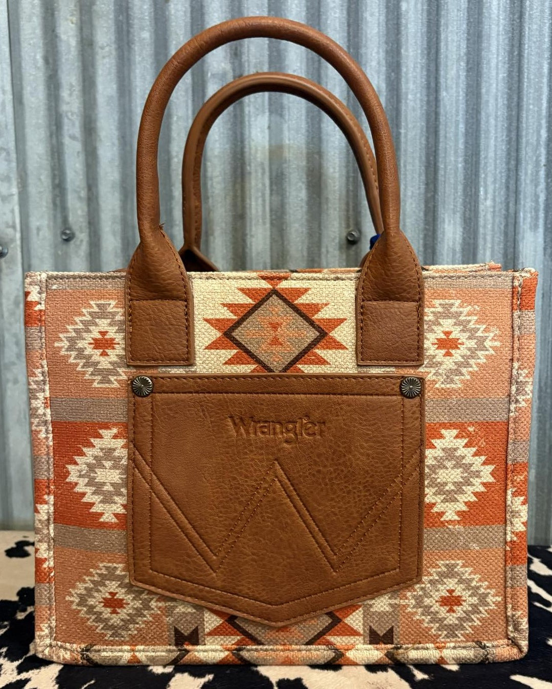 PEACH AZTEC WRANGLER CANVAS CROSSBODY TOTE