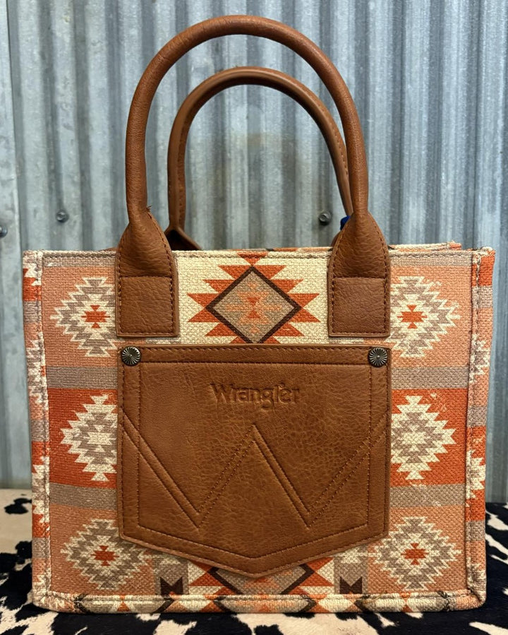 PEACH AZTEC WRANGLER CANVAS CROSSBODY TOTE