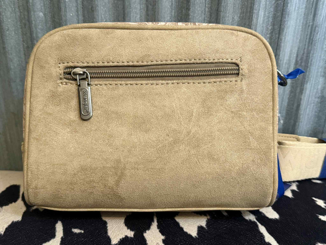 KHAKI FLORAL WRANGLER CROSSBODY WITH ZIPPER COMPARTMENT