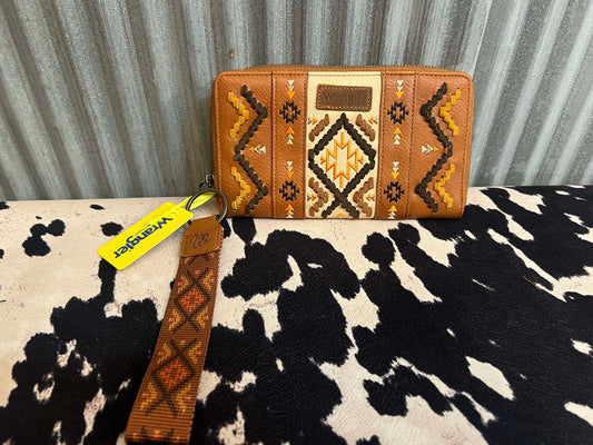 BROWN AZTEC EMBROIDERED WRANGLER WALLET