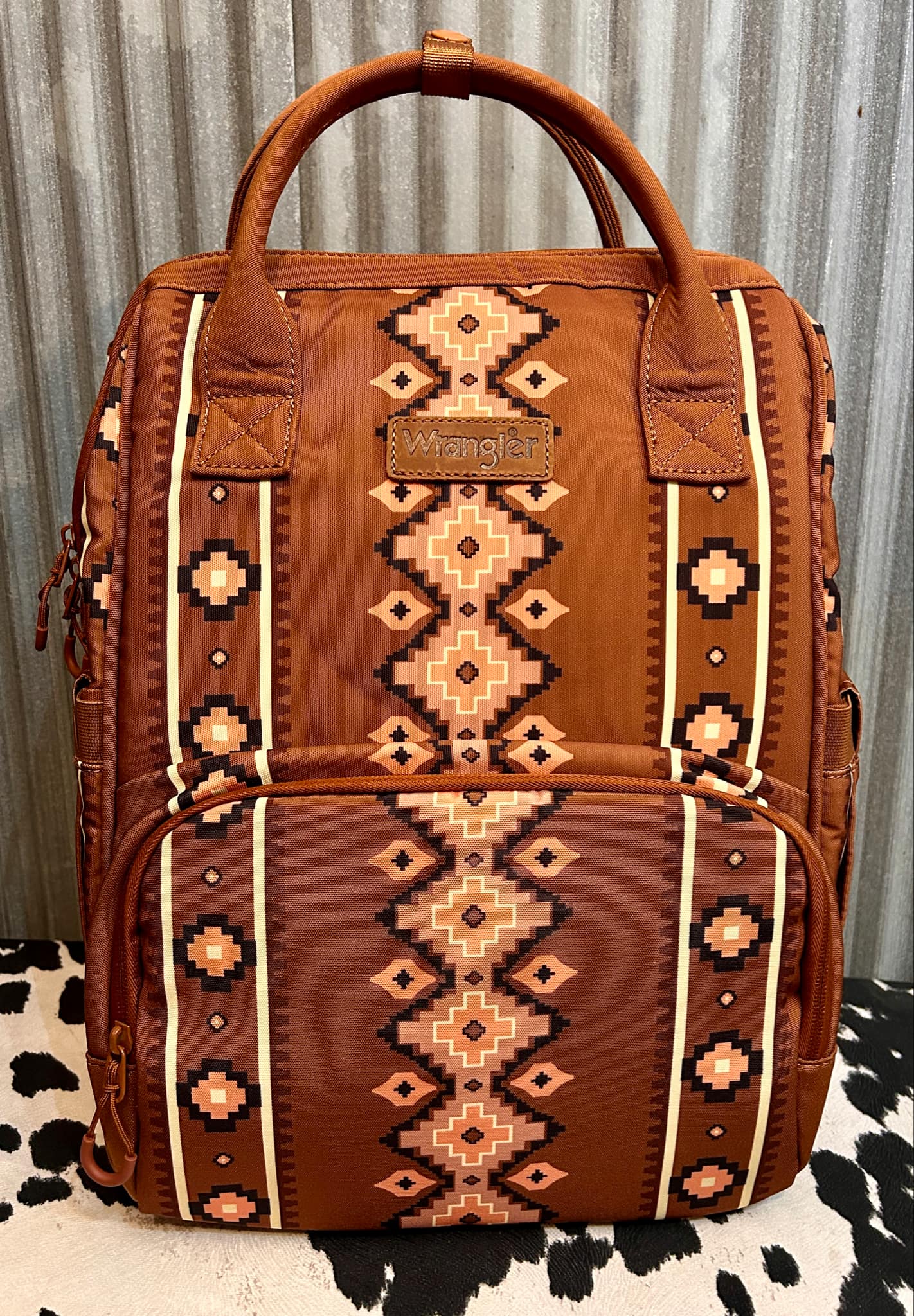 DARK BROWN WRANGLER AZTEC BACKPACK/DIAPER BAG