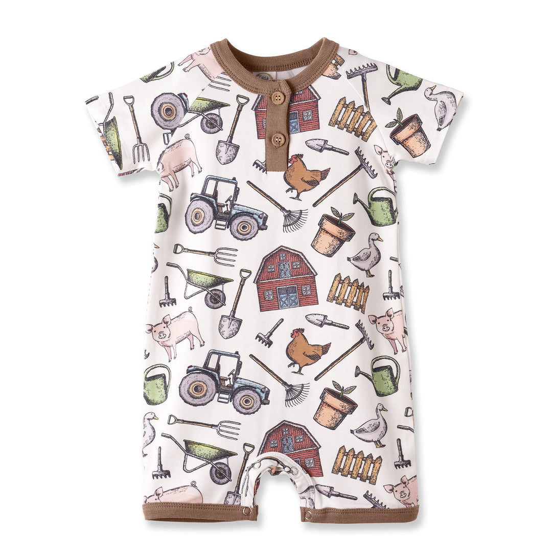 Farmer's Market Baby Boy Shorty Romper–Soft Bamboo One Piece