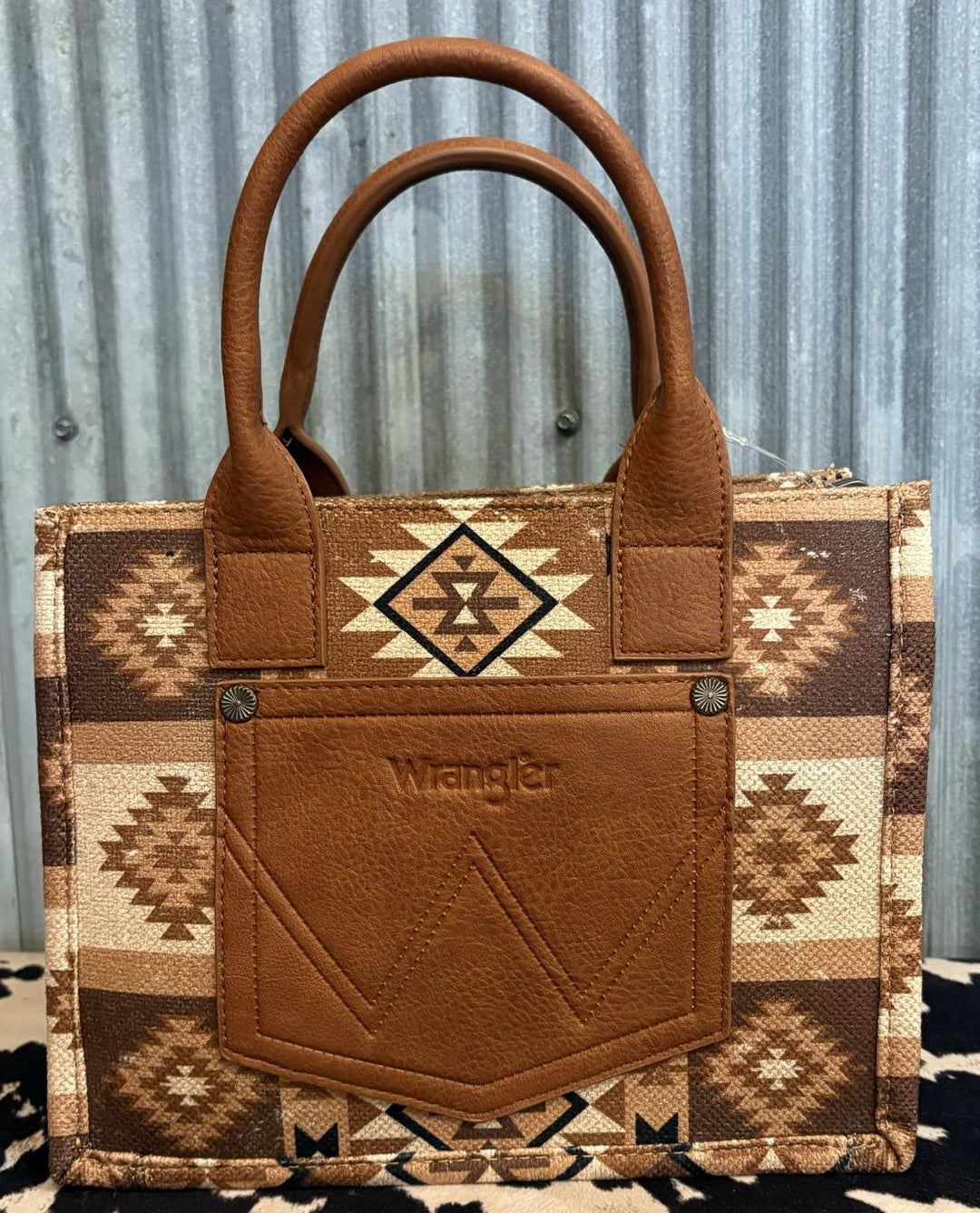 BROWN AZTEC WRANGLER CANVAS CROSSBODY TOTE