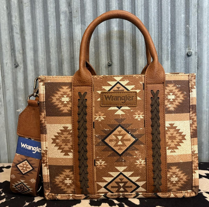 BROWN AZTEC WRANGLER CANVAS CROSSBODY TOTE