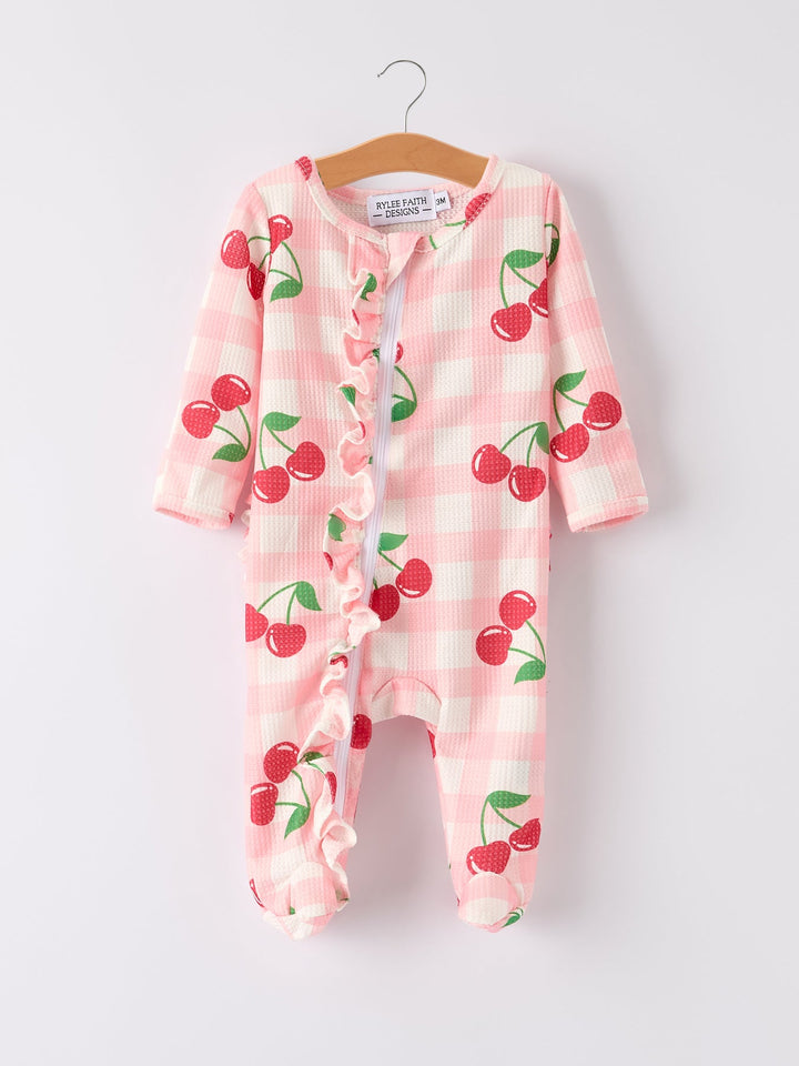 Waffle Cherry Plaid Girls' Romper