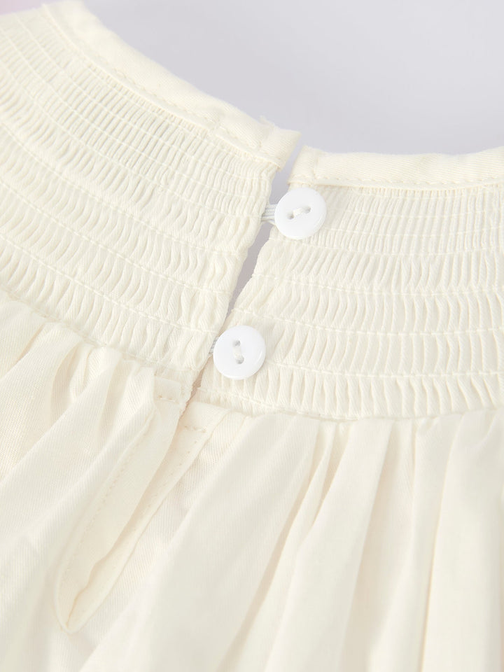 Fall White Girls Dress with Pink Bow Embroidery