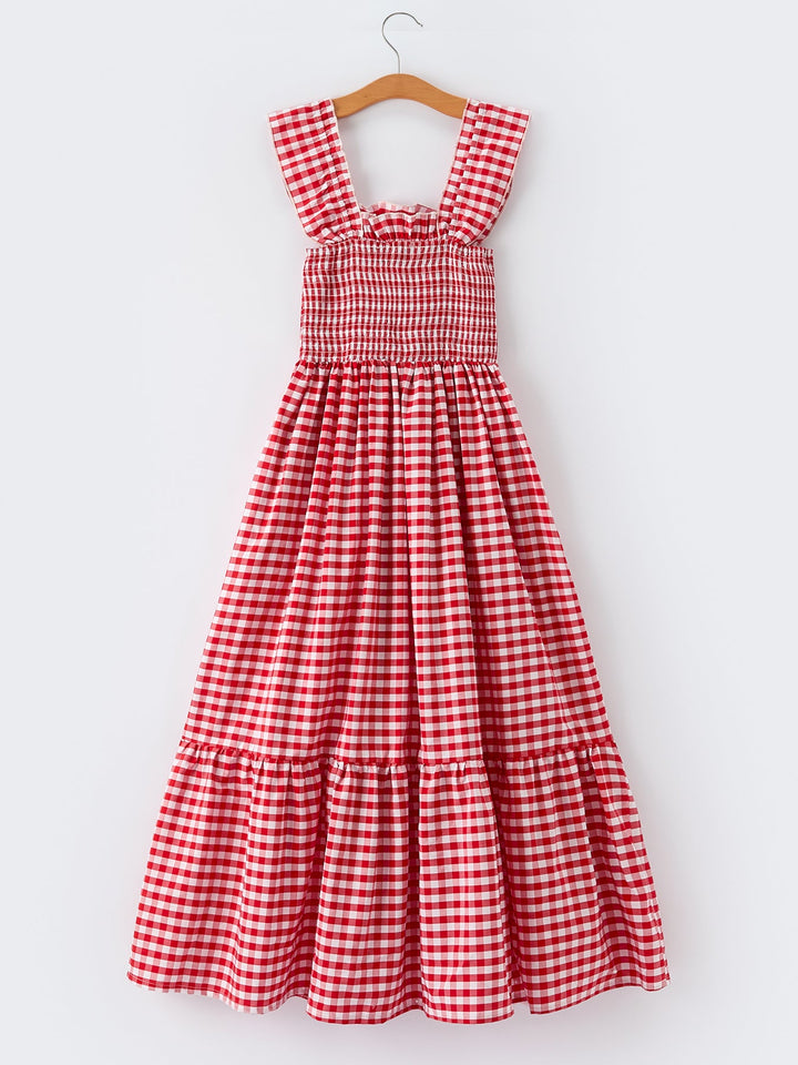 Mommy & Me Adult Dress – Red Plaid Sleeveless Outfit for Party