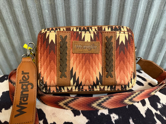 BROWN WRANGLER CHEVRON CROSSBODY WITH WALLET COMPARTMENT