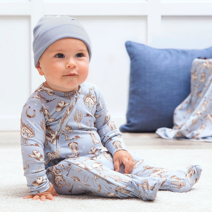 Wild Wrangler/Blue Western Baby Boy Bamboo Zipper Romper