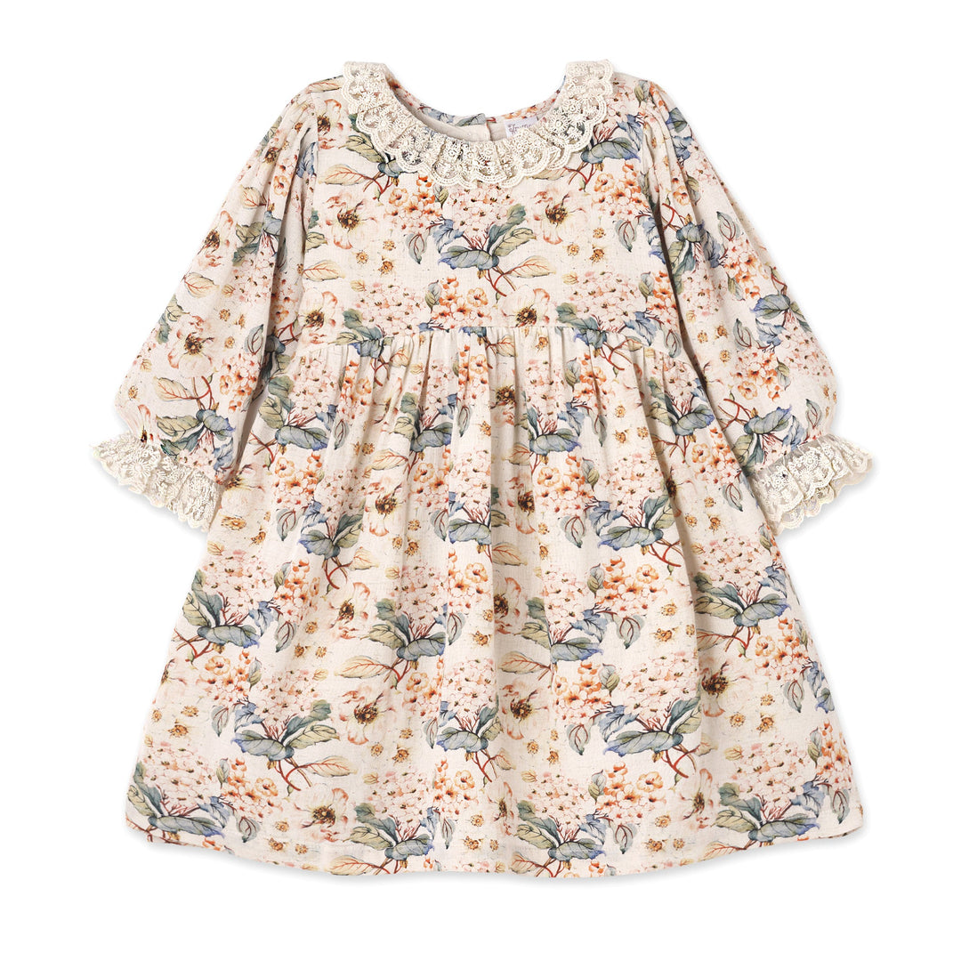 Linen Vintage Floral Dress with Lace Accents