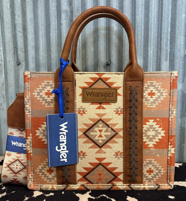 PEACH AZTEC WRANGLER CANVAS CROSSBODY TOTE