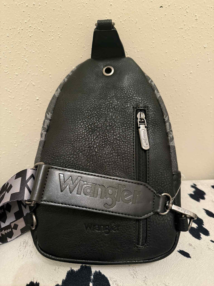 BLACK AZTEC PATTERN WRANGLER CROSSBODY CHEST BAG
