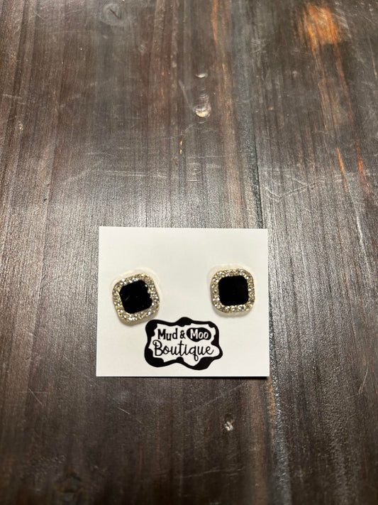 BLACK SQUARE DIAMOND STUDS