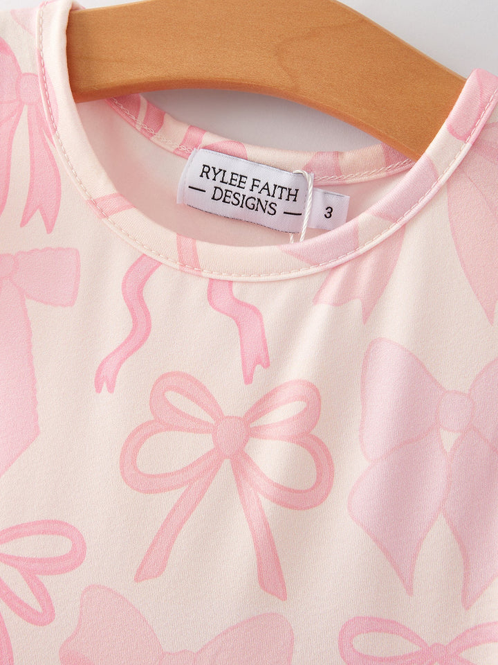 Bow Print Flying Sleeve Girls Dress