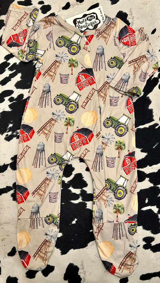 On The Farm Long Sleeve Footed Romper/Sleeper